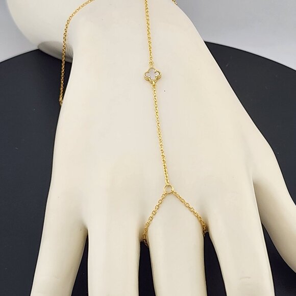 Sterling Silver Clover Hand Bracelet with Ring - Picture 2 of 9